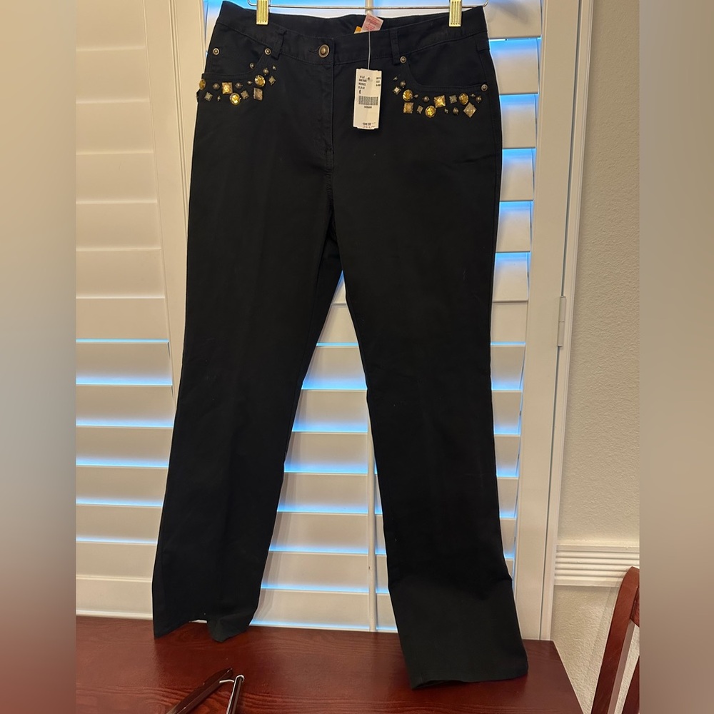 NWT Ruby Rd Black Pants with Asst Metal Colored Jeweled Studs Size 5